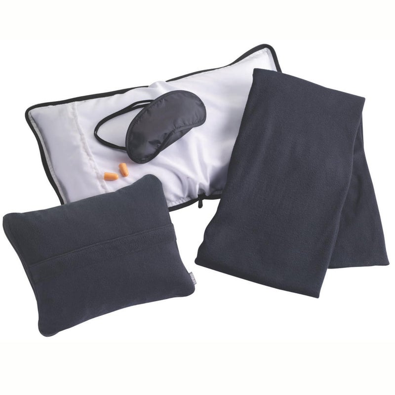 Lewis N. Clark Ultimate Comfort Set + Portable Travel Kit for Airplane, Includes Inflatable Pillow + Zippered Carrying Case, Cozy Fleece Blanket, Eye Mask for Sleeping & Foam Ear Plugs, Black - Image 1